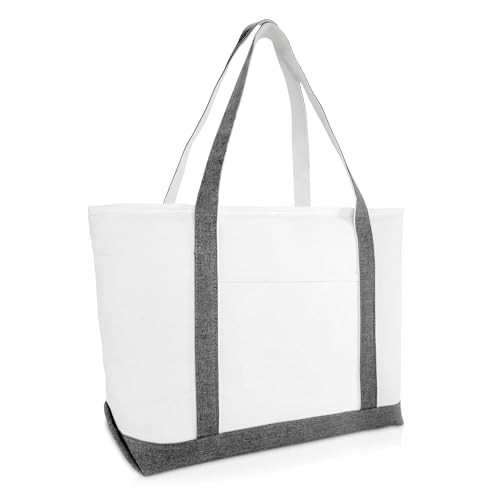 Canvas Shopping Tote Bag 23 Inch 24 oz Cotton Twill Gray Zippered Top Outer