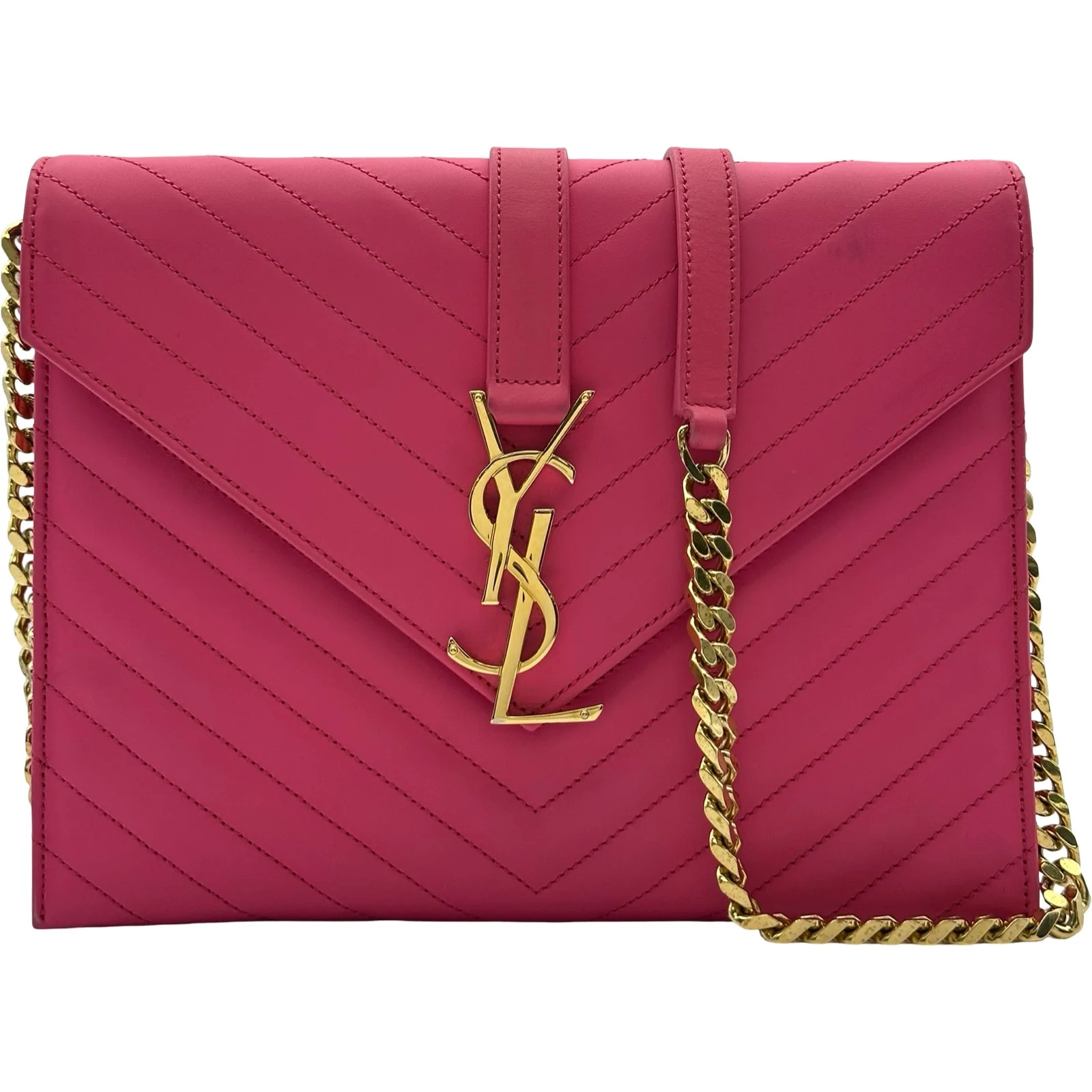 SAINT LAURENT Cassandra Chain Shoulder Pink Leather Shoulder Bag 354489 #OKB8343