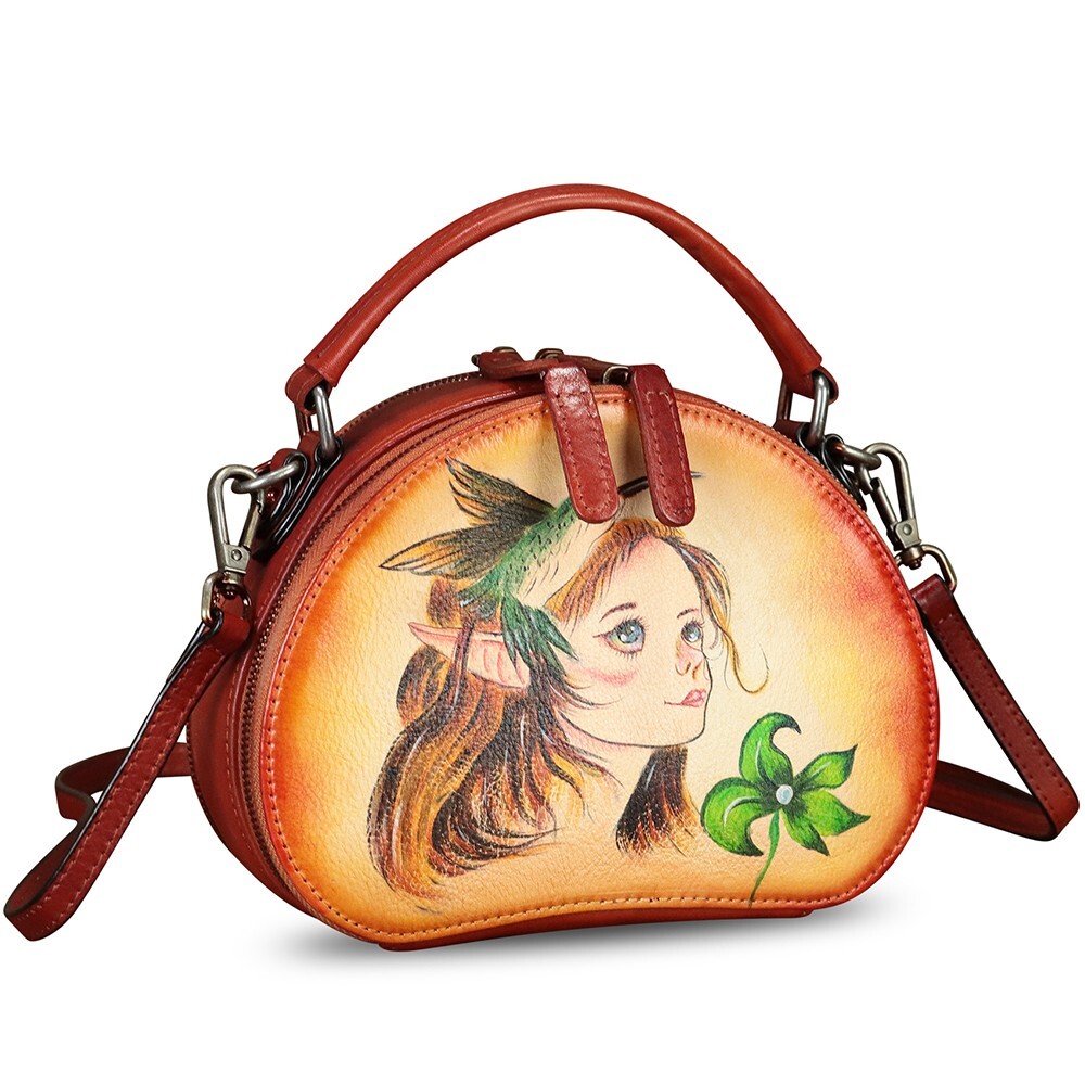 Hand Painted Genuine Leather Small Purse Phone Women Crossbody Shoulder Bag