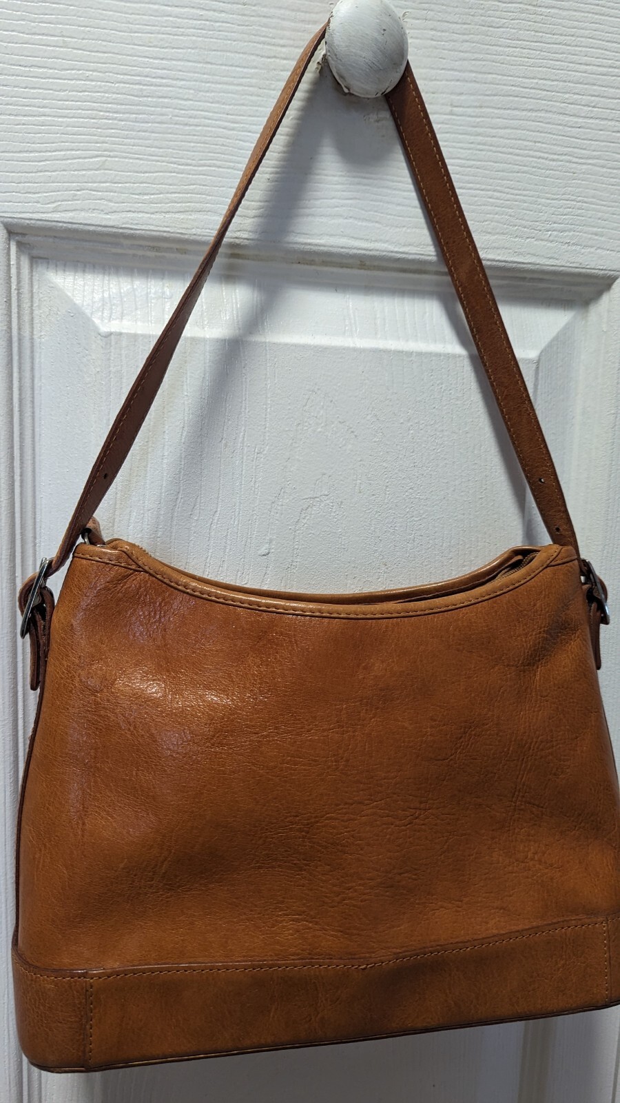 EL PORTAL Camel Leather Small Shoulder Bag Purse -Nice