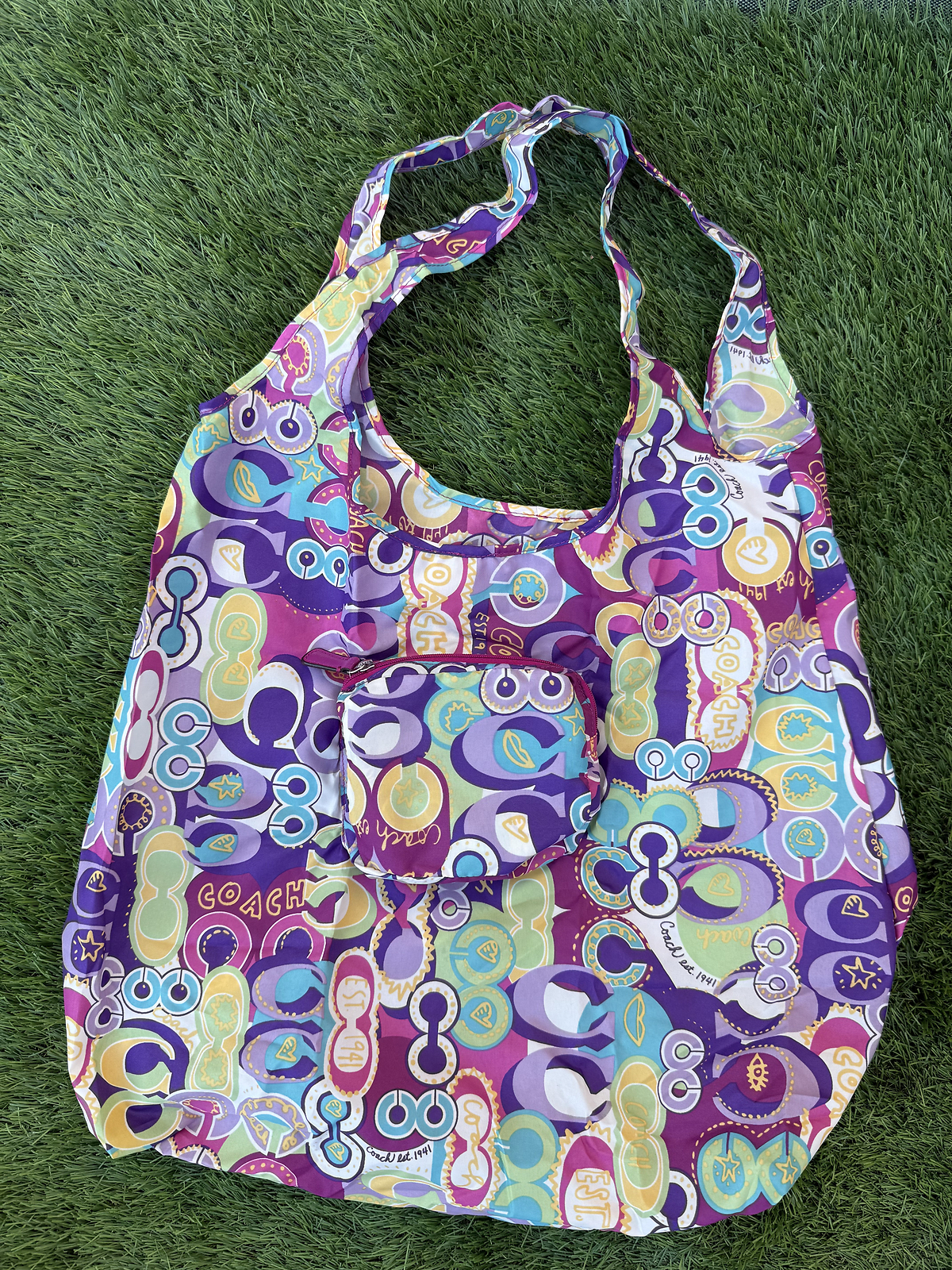 Coach Y2K Poppy Glam Signature Print Folding Tote Bag – Nylon with Tag