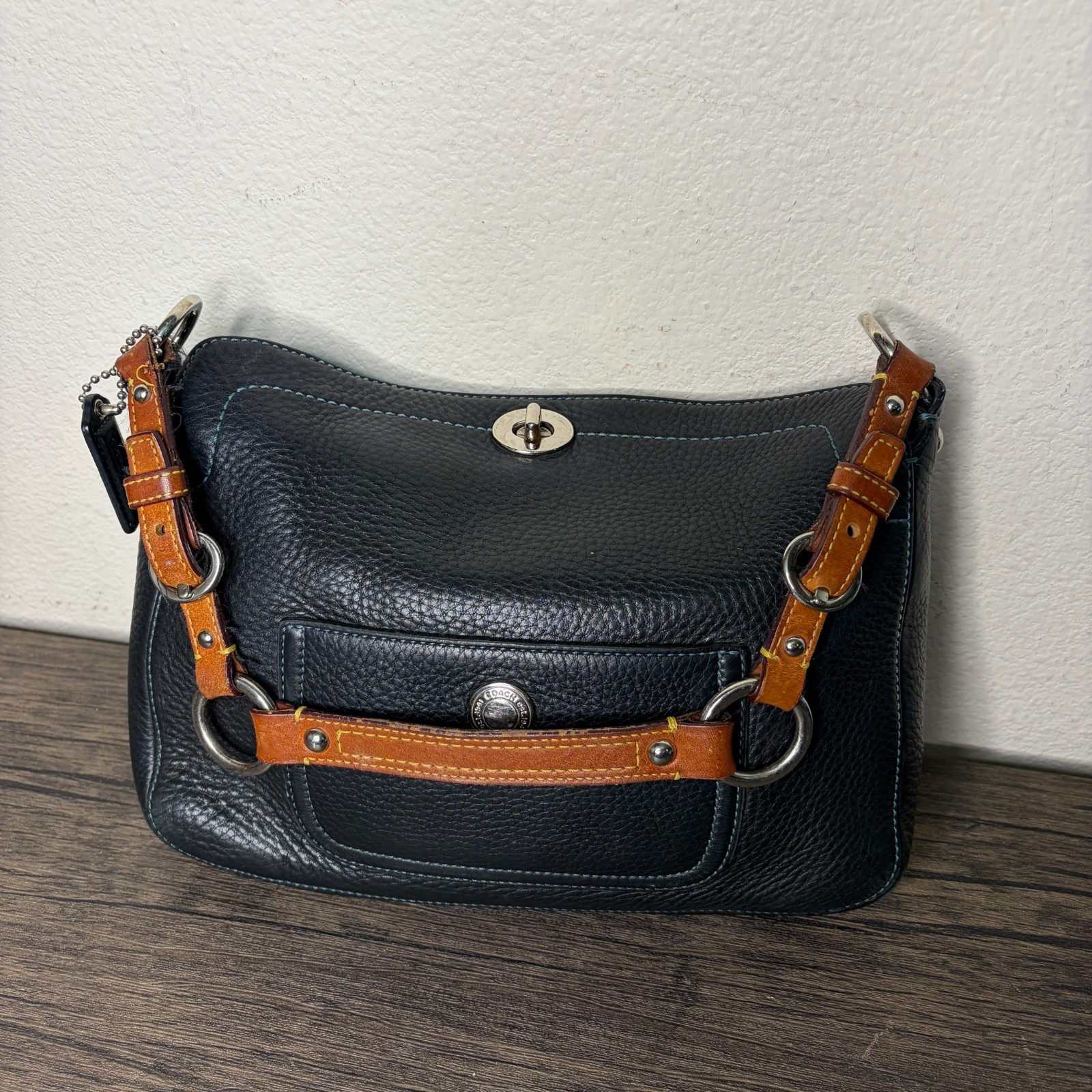 COACH Chelsea 8A38 Pebbled Hobo Leather Bag Purse Black Y2K Vintage 5073
