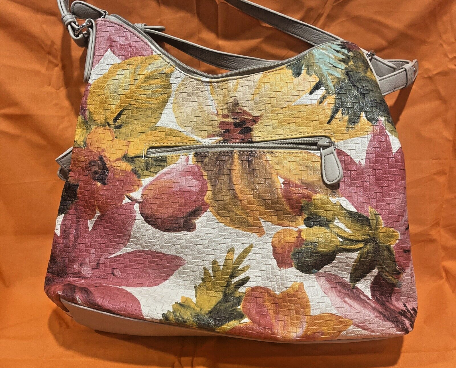 Multi Sac Purse Shoulder Bag Summer Floral Red Orange Cream