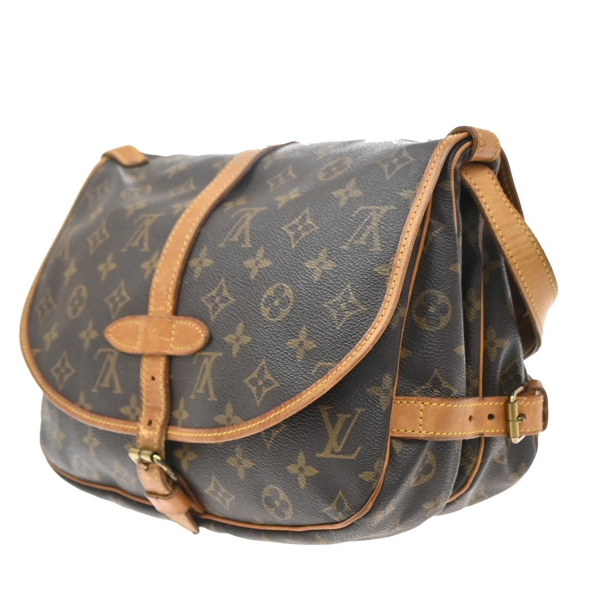 LOUIS VUITTON Logo Saumur 30 Shoulder Bag Monogram Leather Brown M42256 30KD518