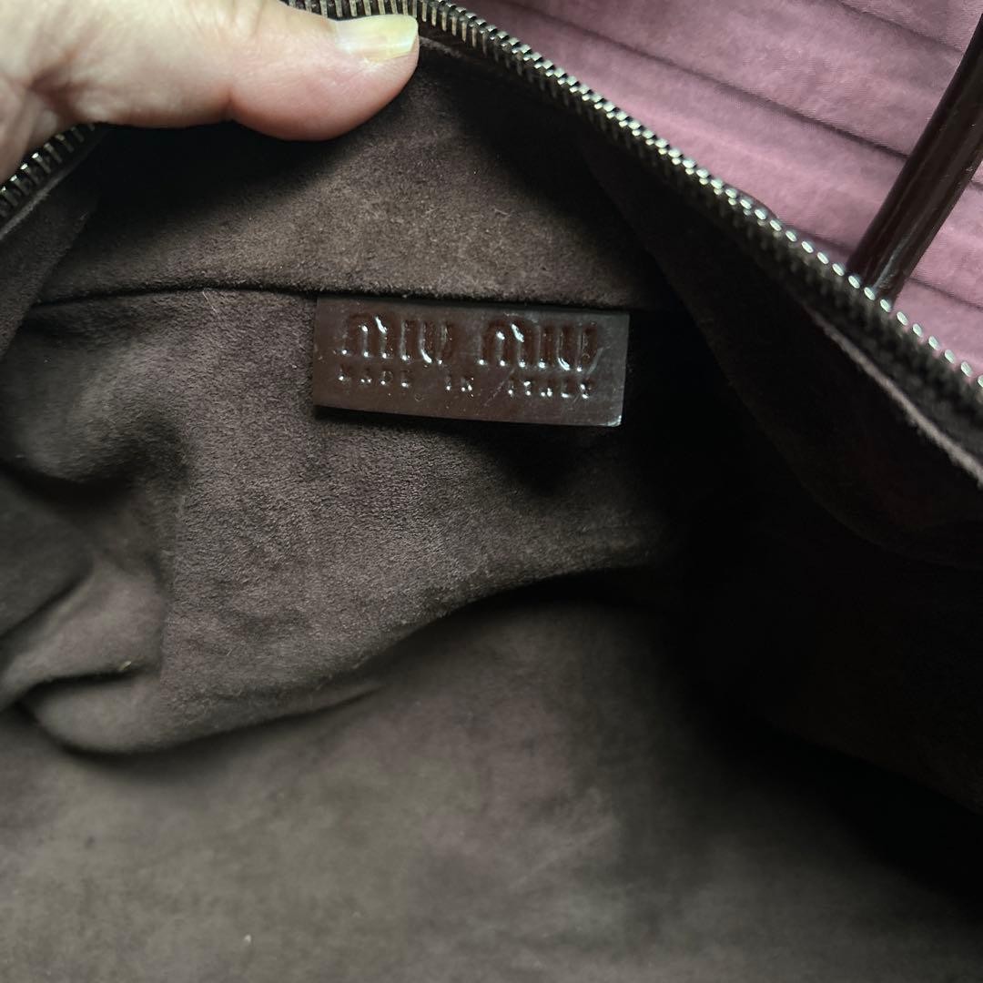 MIU MIU Patent Leather Handbag Tote Bag Brown Glossy Japan Vintage Luxury Used