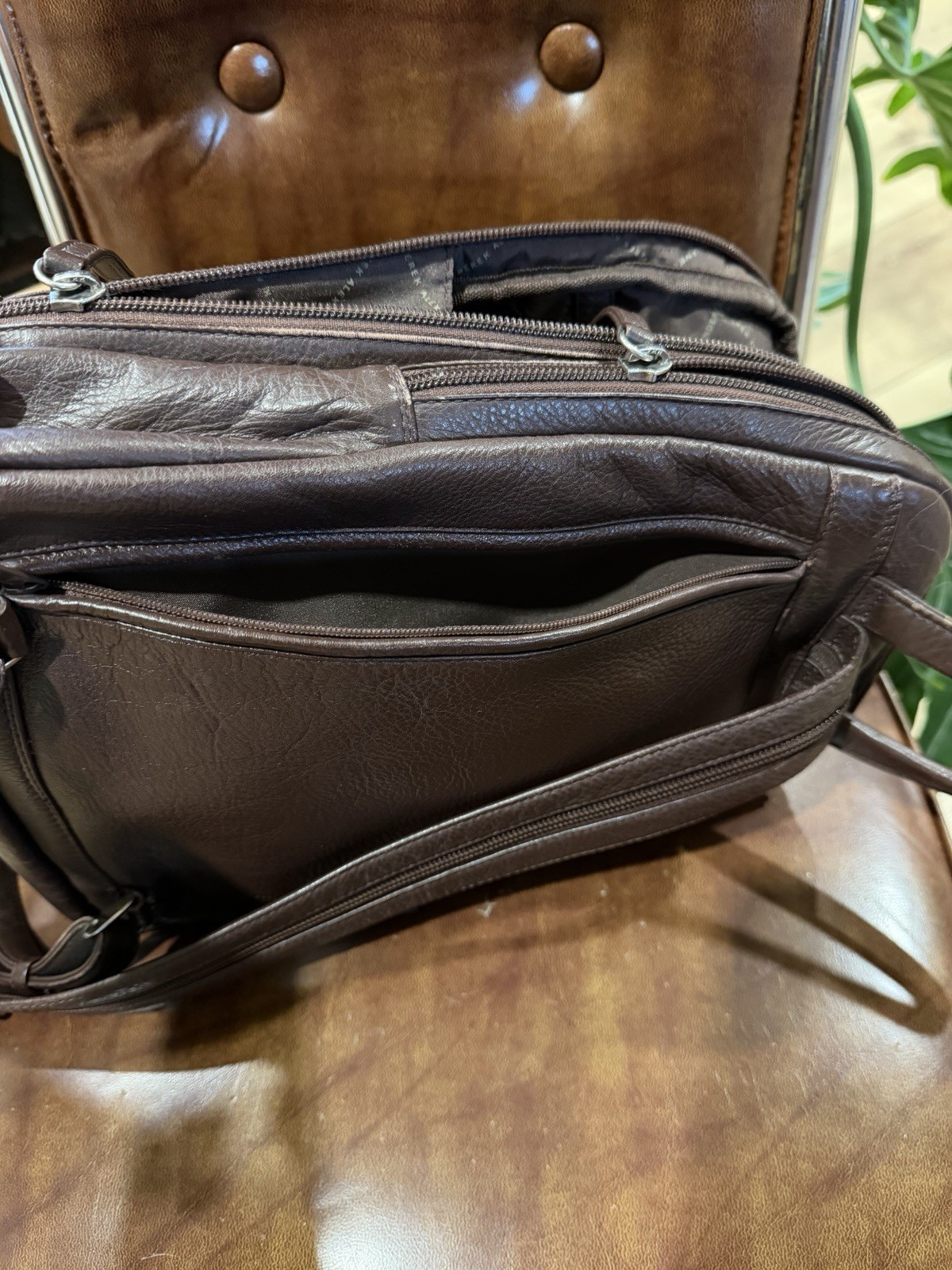 Derek Alexander Brown Small Pebbled Backpack Zip Closure Silver Hardware