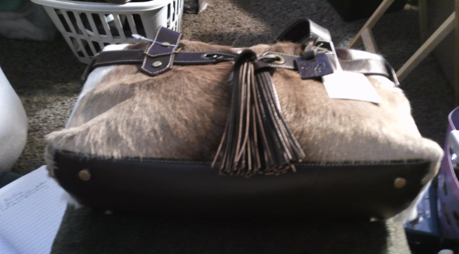 Diane Gail African Springbok Fur W/Leather Trim Double Handle Purse