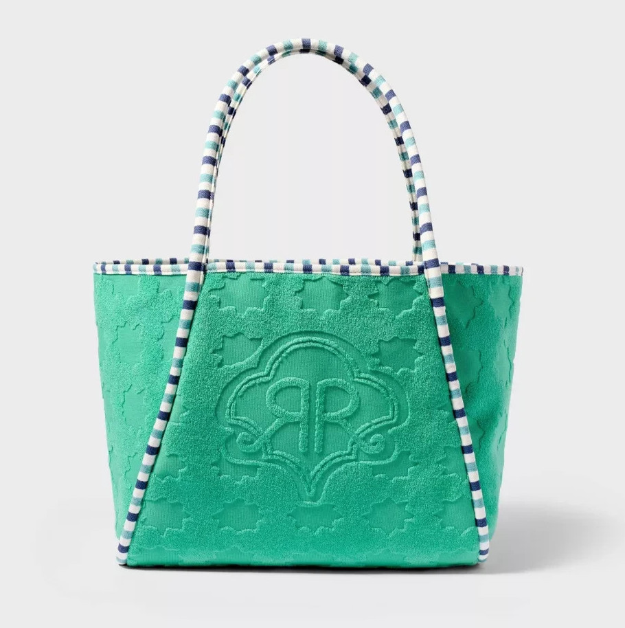 Roller Rabbit Target Star Geo Terry Beach Tote Bag Green Monkey Embossed