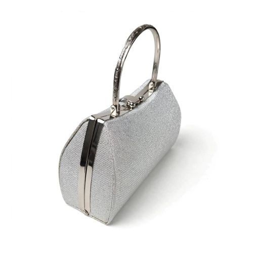 Silver Glitter Evening Clutch Purse Rhinestone Floral Hard Case Wedding Bag New