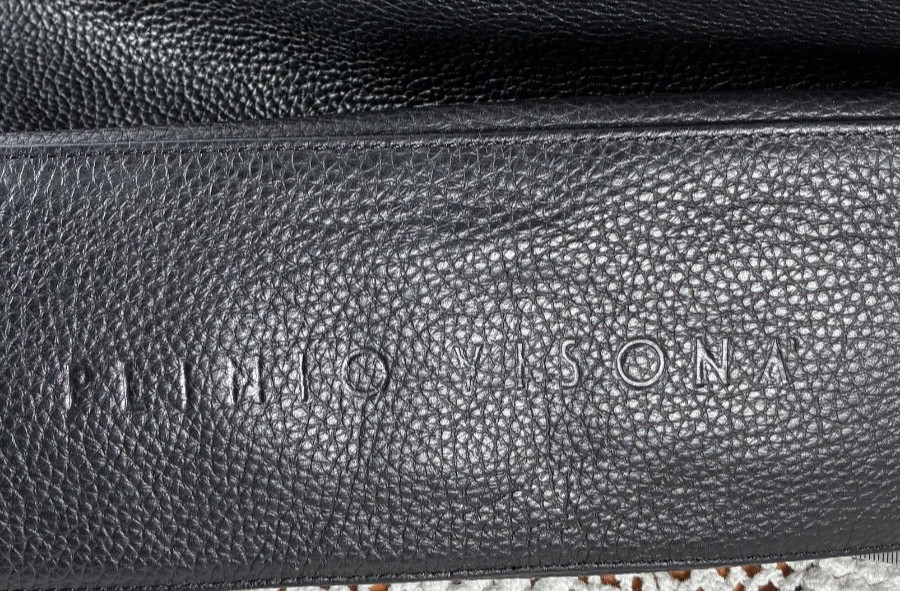 Italian Chic Plinio Visona Handbag Purse Black Leather Tortoise Shell Handles