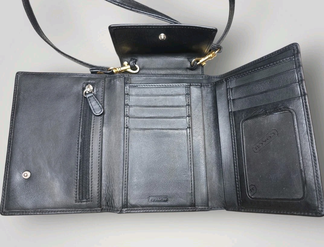 COACH VINTAGE CONVERTIBLE BLK SWING CROSSBODY BAG PURSE TRIFOLD WALLET