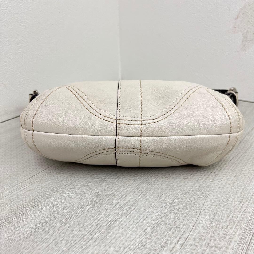 COACH White Leather Hobo One Shoulder Bag 8A01 Detachable Strap Auth