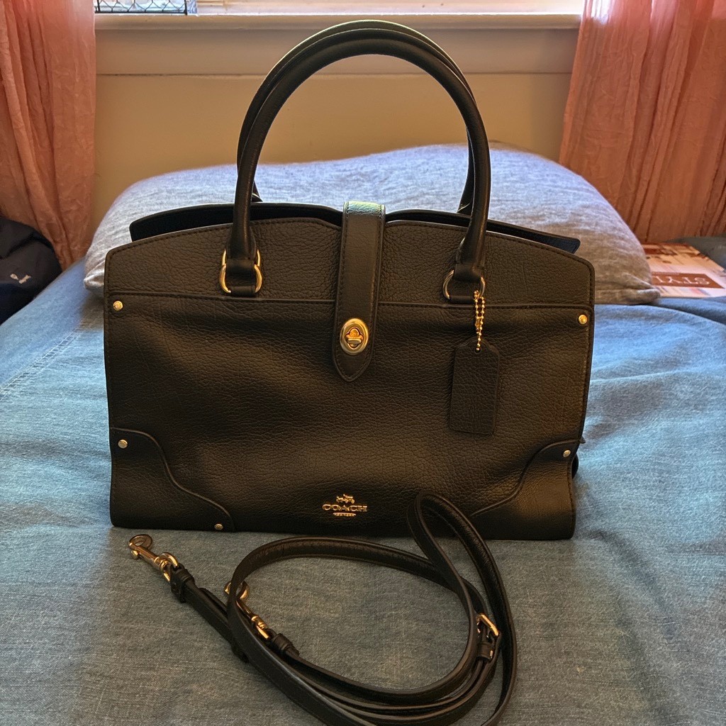 Black Coach Mercer Satchel 30 leather tote bag with gold hardware Style# CD520