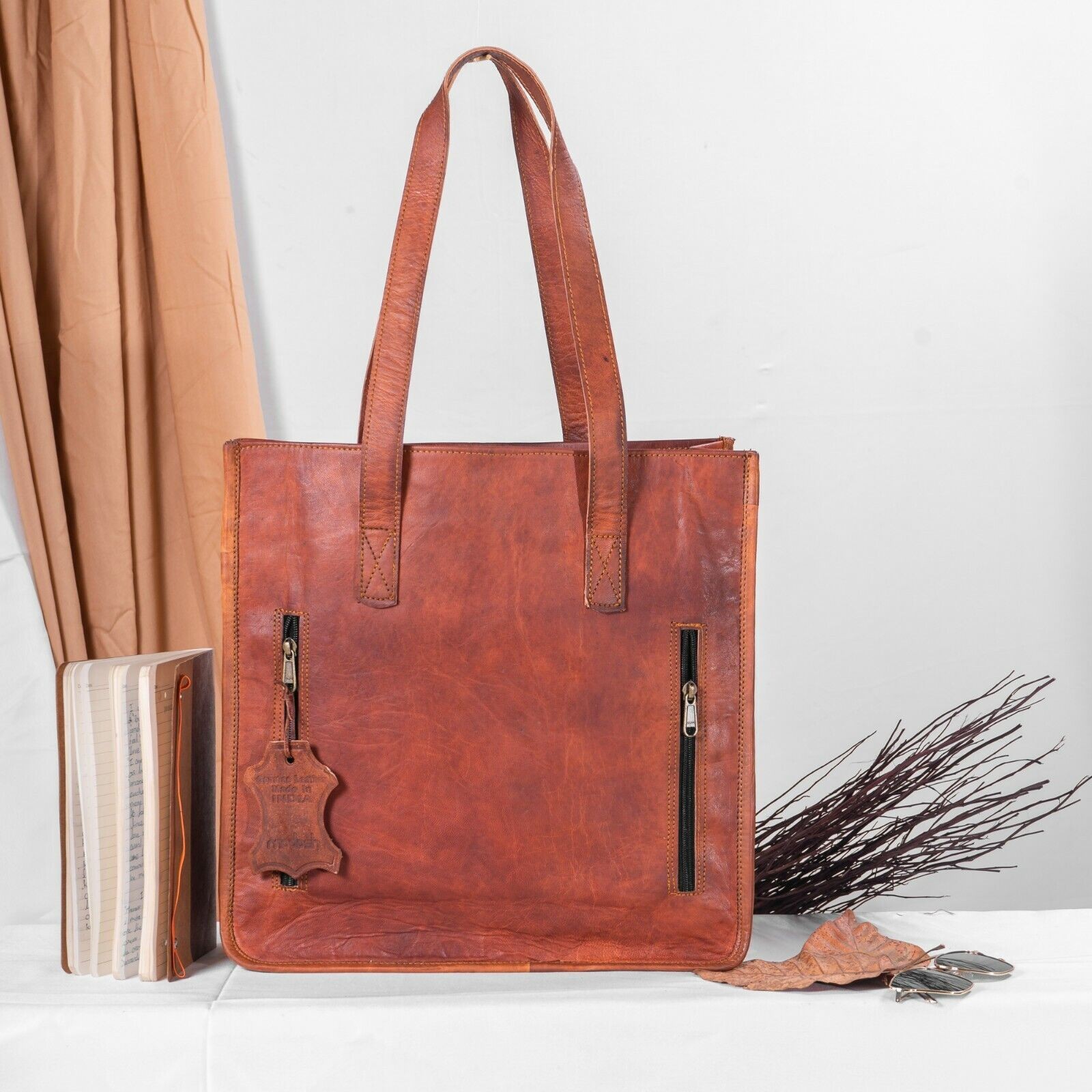Genuine Leather Shoulder Brown Tote HandBag With Handles For Women’s Daily Use