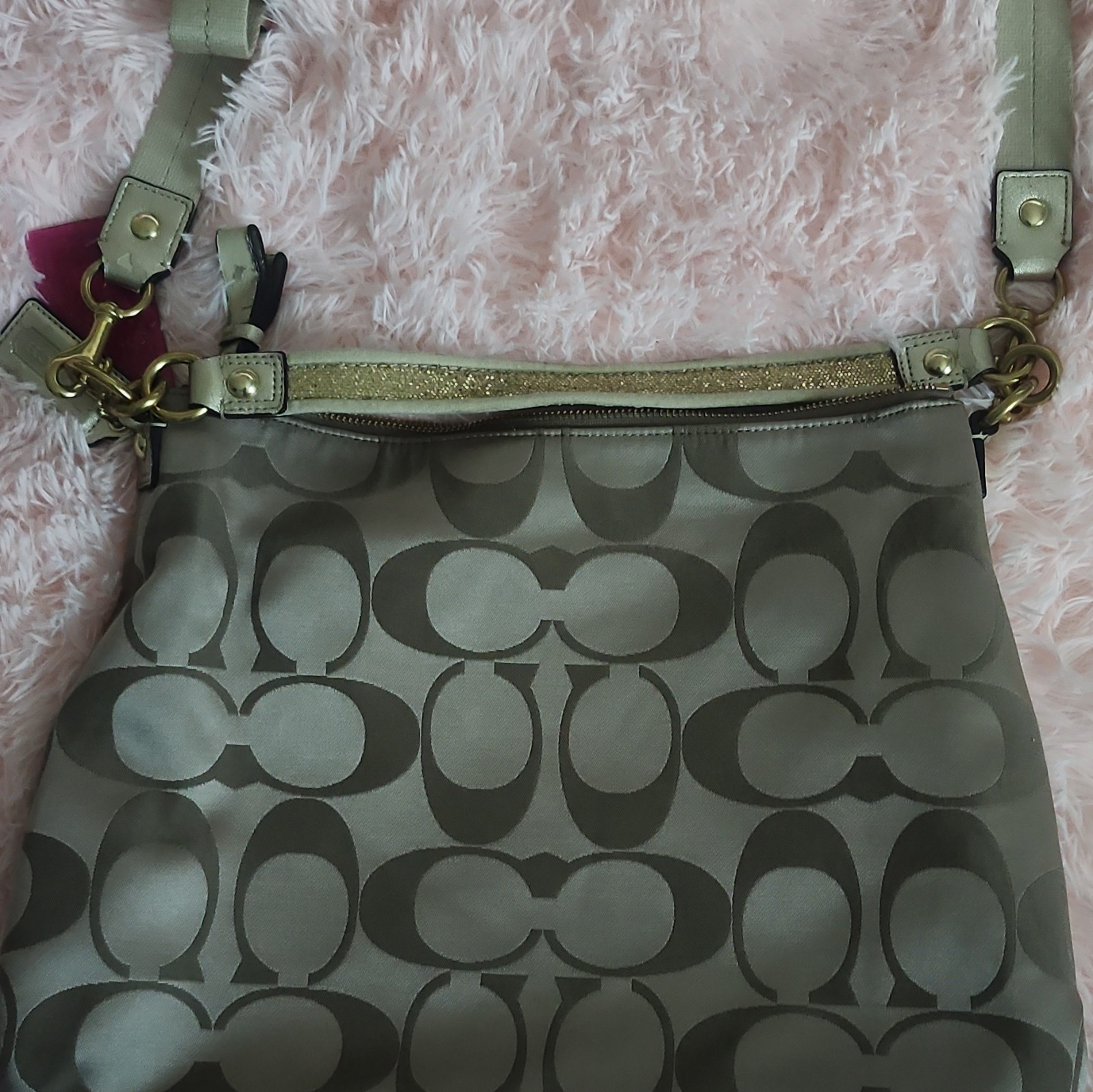 Coach Signature C Monogram Gray Shoulder Bag Zip Closure w/ Adjustable Strap