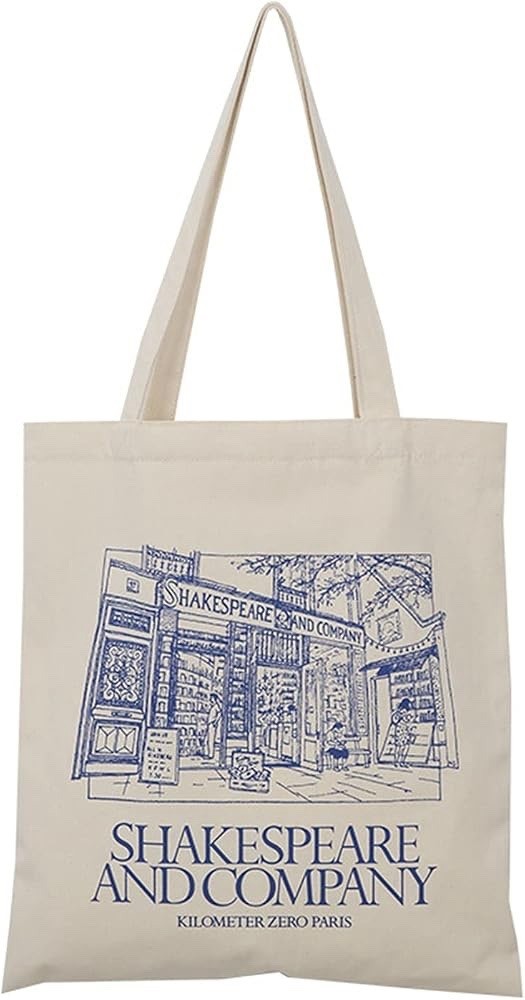 Shakespeare and Company Paris Beige Blue Bio Cotton Tote Bag Bookstore NEW