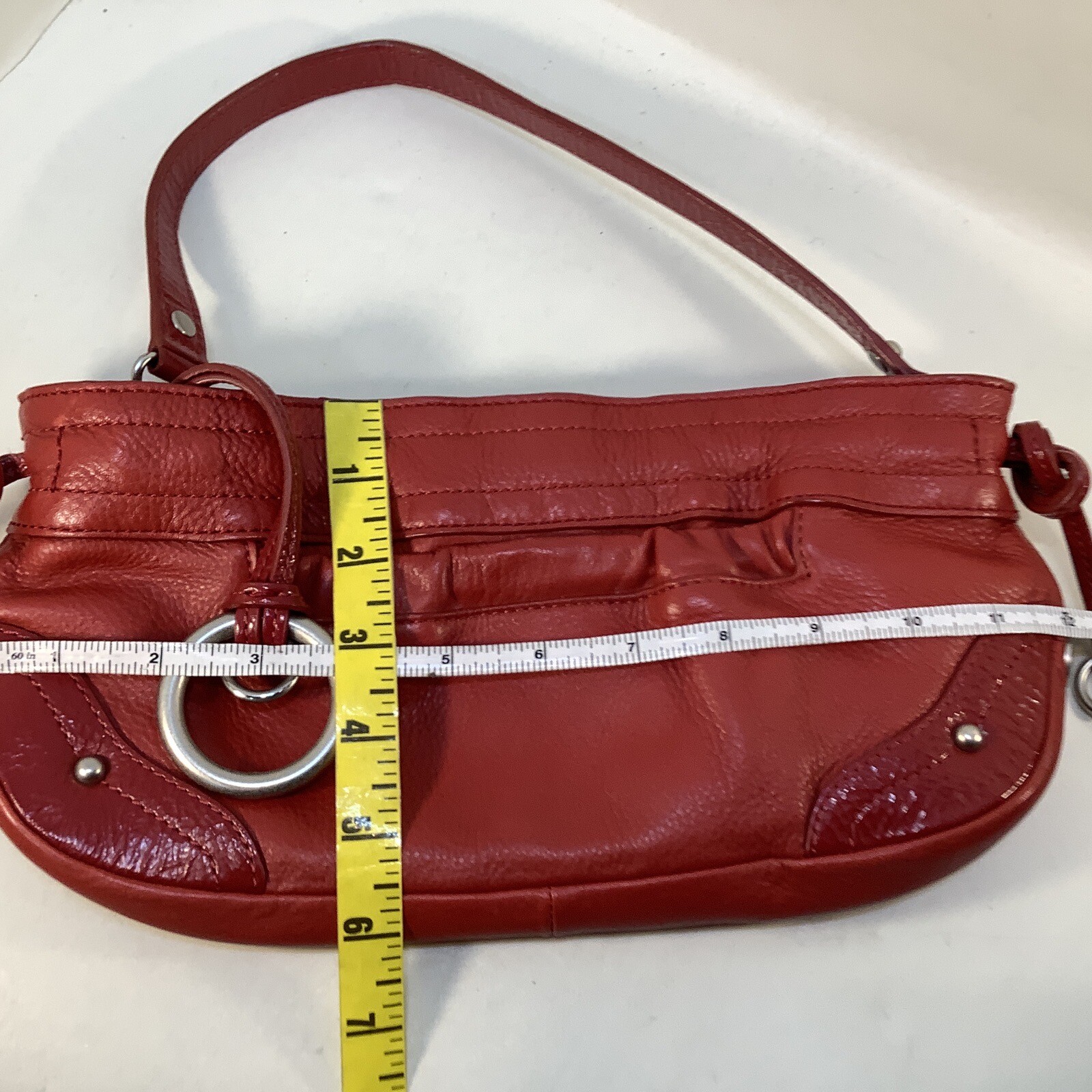Red Small Perlina Leather Shoulder/Cluch Bag/Purse With Brushed Silver Hardware
