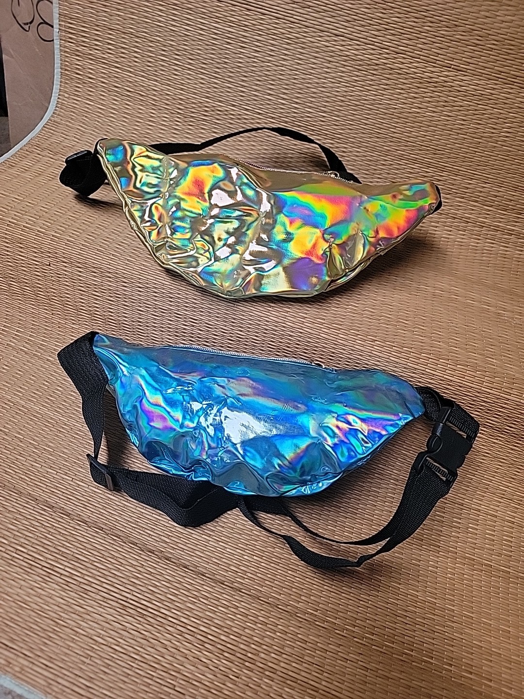 Holographic Metallic Fanny Packs Gold & Blue 12″X 5″X 4″ Adjustable Strap