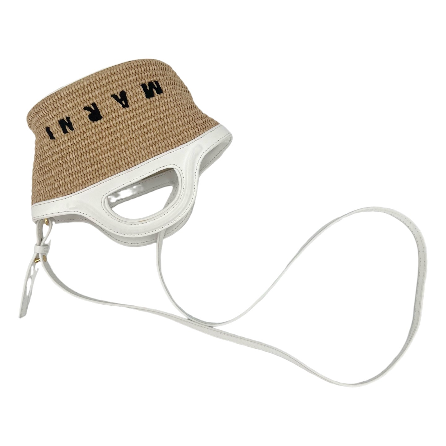 Marni Mini Beige Straw White Leather Gold HW Bucket Bag Duty Paid