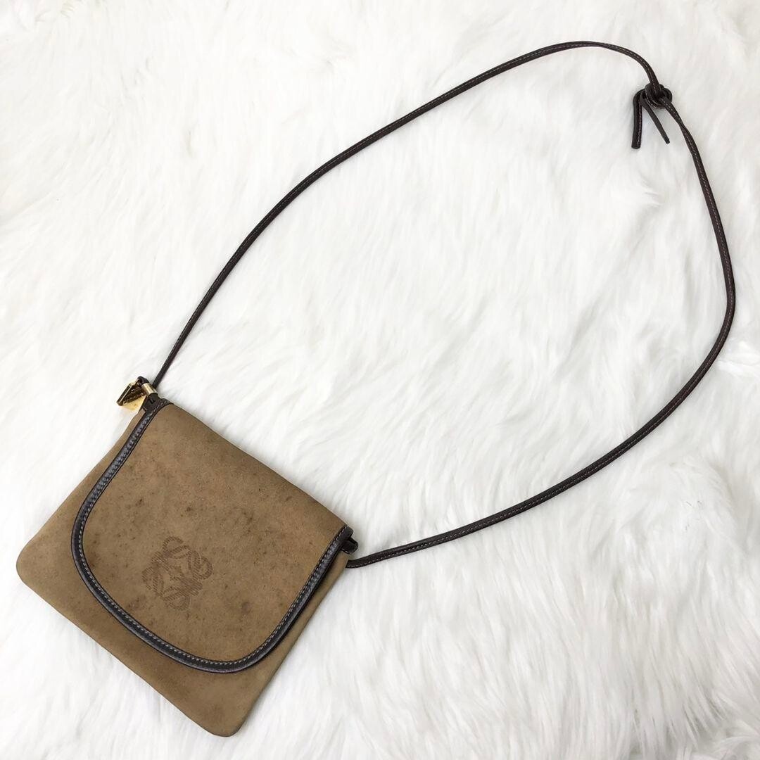 LOEWE Anagram Suede Crossbody Shoulder Bag Brown Unisex From japn