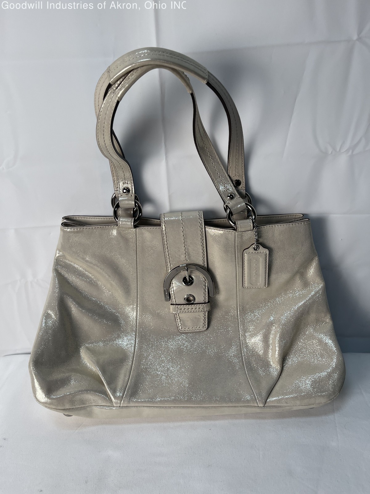 Gently Loved Certified Authentic Metallic Cream/Gold Coach Satchel Handbag
