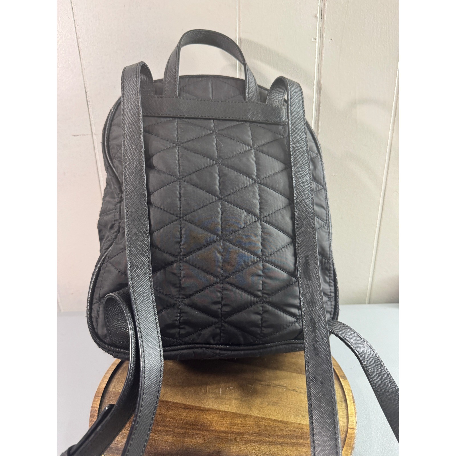Kate Spade Backpack Women Medium Black Good Quilted Nylon Gold Zip Travel