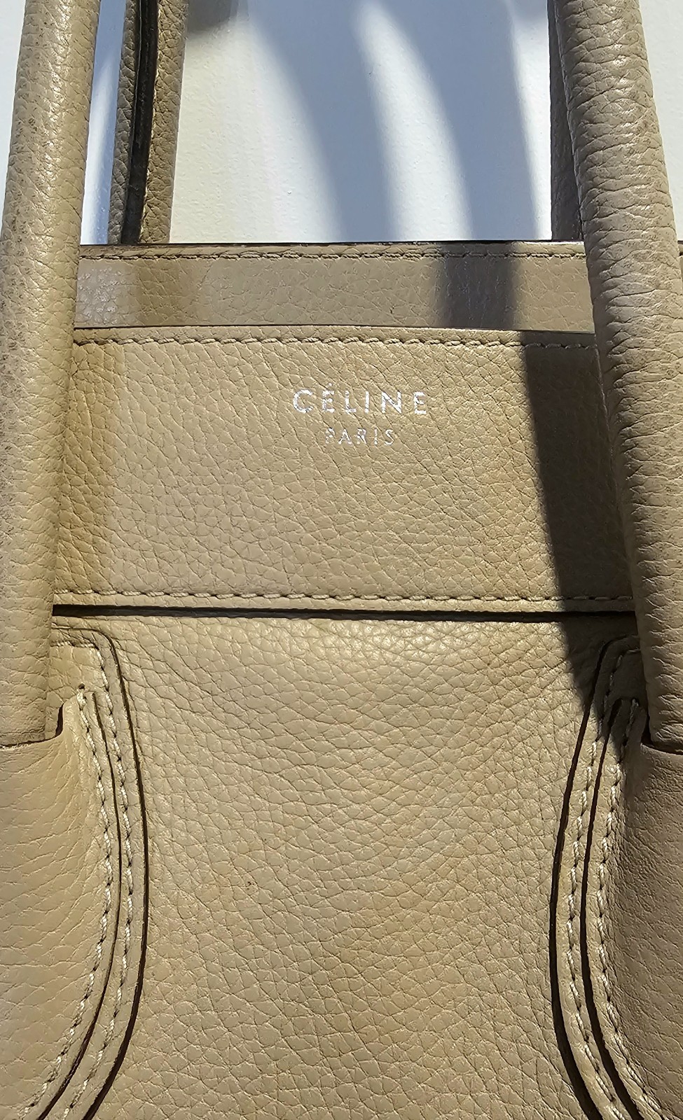 Authentic CELINE Mini Drummed Calfskin Luggage Tote In Dune