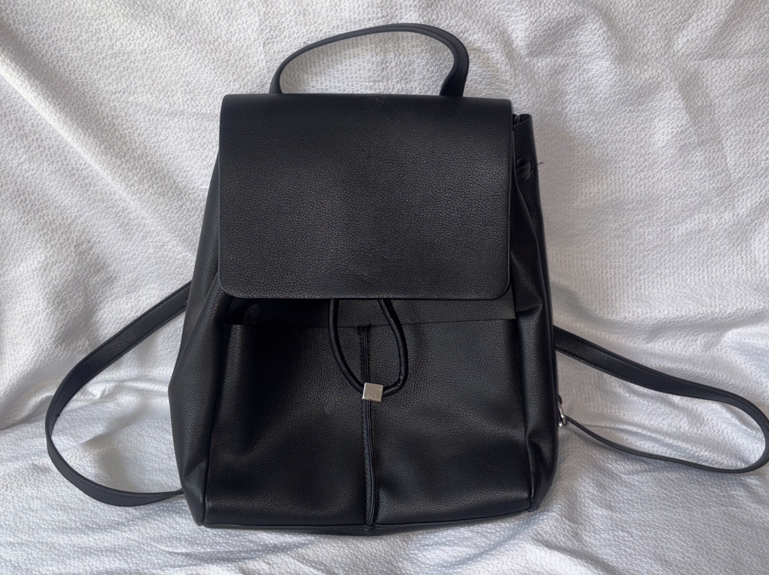 ZARA Basic Collection Vegan Faux Leather Black Travel School Everyday Backpack