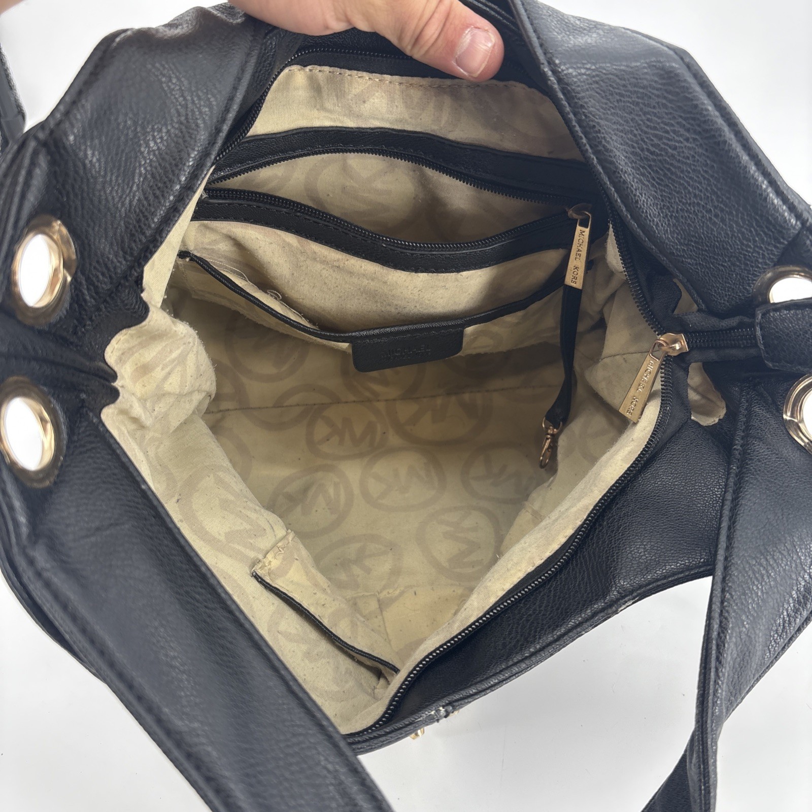 Michael Kors Uptown Astor Black Leather Studded Large Hobo Shoulder Bag Purse