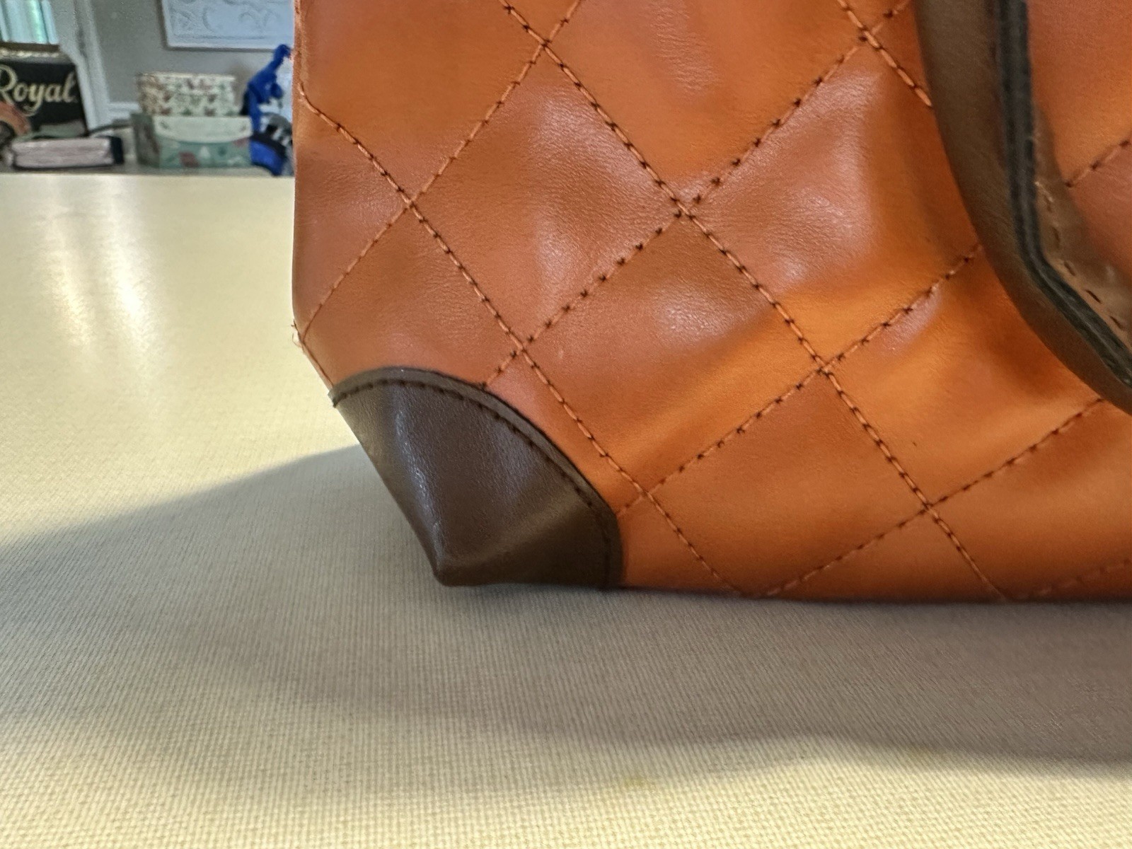 Brown Quilted Zip-Top Satchel Top Handle Bag, Double Handles, Silver Hardware
