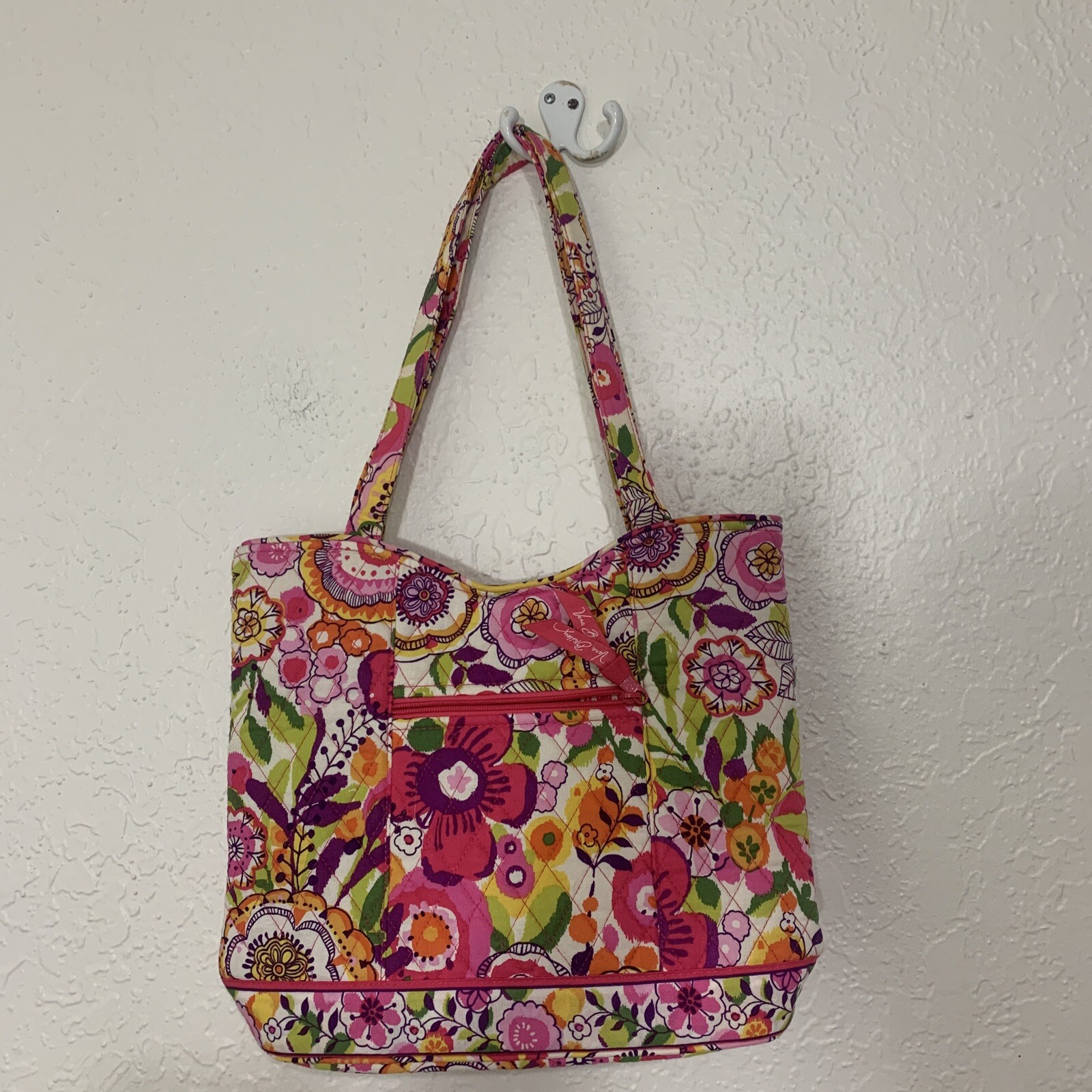 Vera Bradley Clementine Pink Floral Purse Shoulder Bag Quilted Fabric Cloth