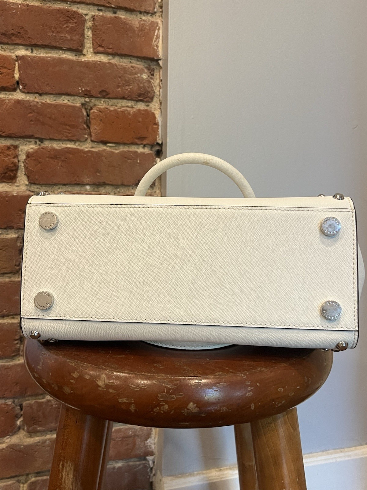 Michael Kors Selma Stud Medium Satchel White Leather Silver Studs Bag