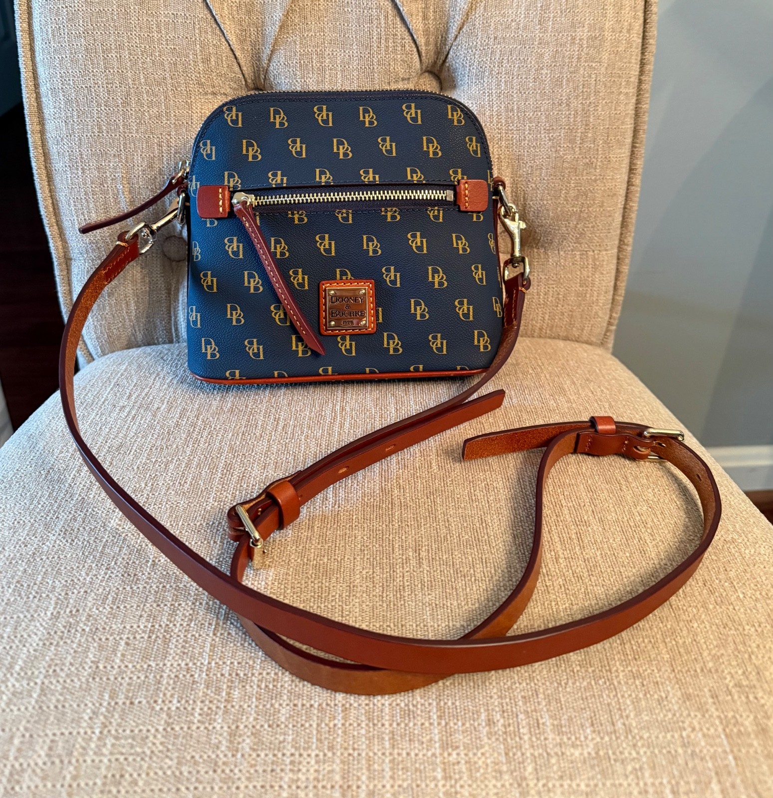 Dooney & Bourke Greta Mini Domed Pebble Crossbody Bag in Navy- EUC