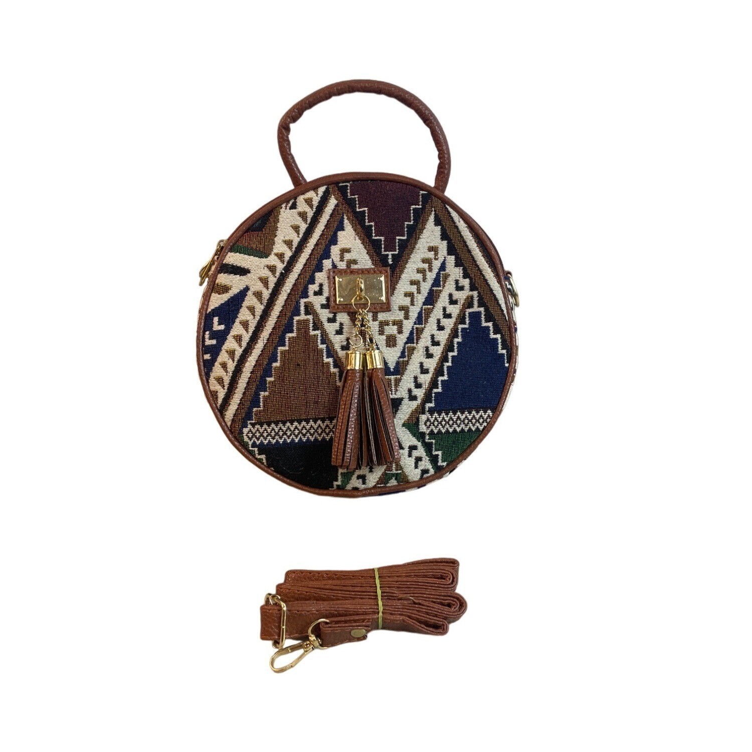Women’s Brown Native Aztec Print Woven Crossbody Bag Sz S
