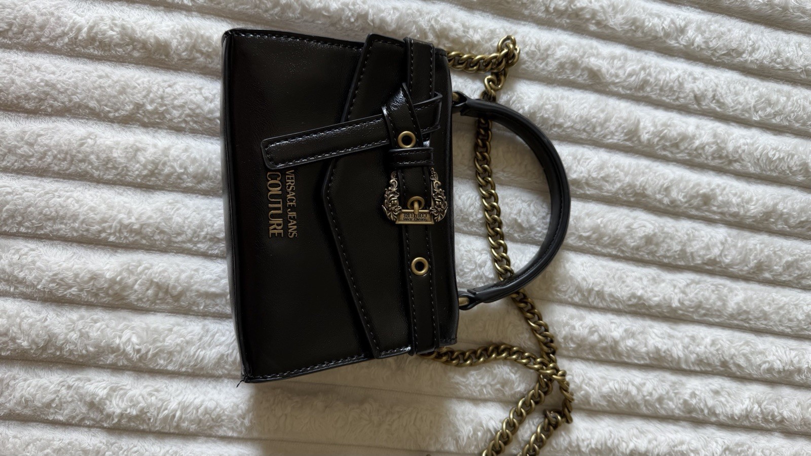 Versace Jeans Couture Black Small Top Handle w Gold Chain Strap with Wallet