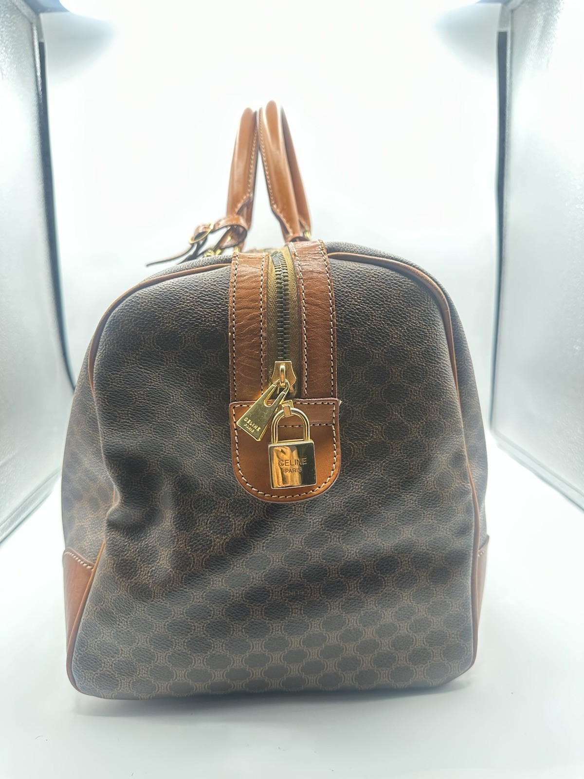 Celine Duffle Bag Macadam Coated Canvas With Key, Lock & Luggage Tag Vintage