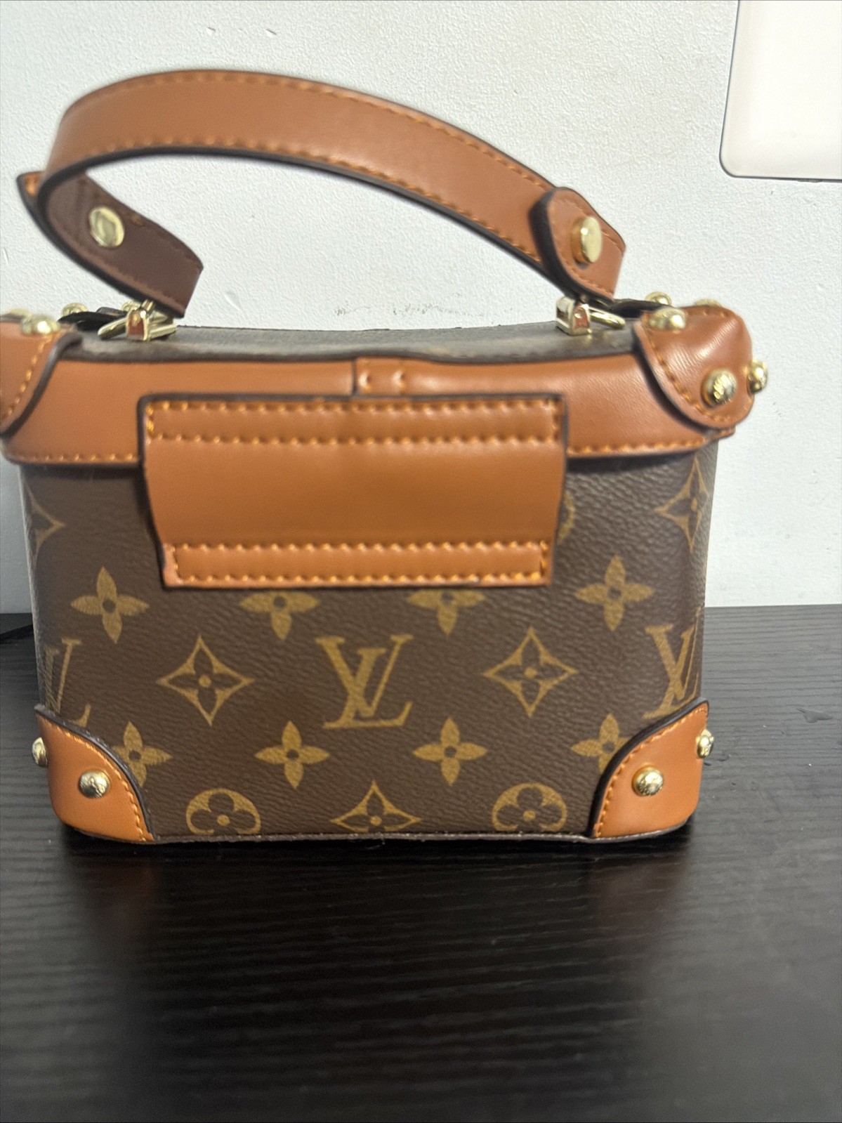 Small Brown Monogram-Style Handbag | Faux Leather | New Without Tags