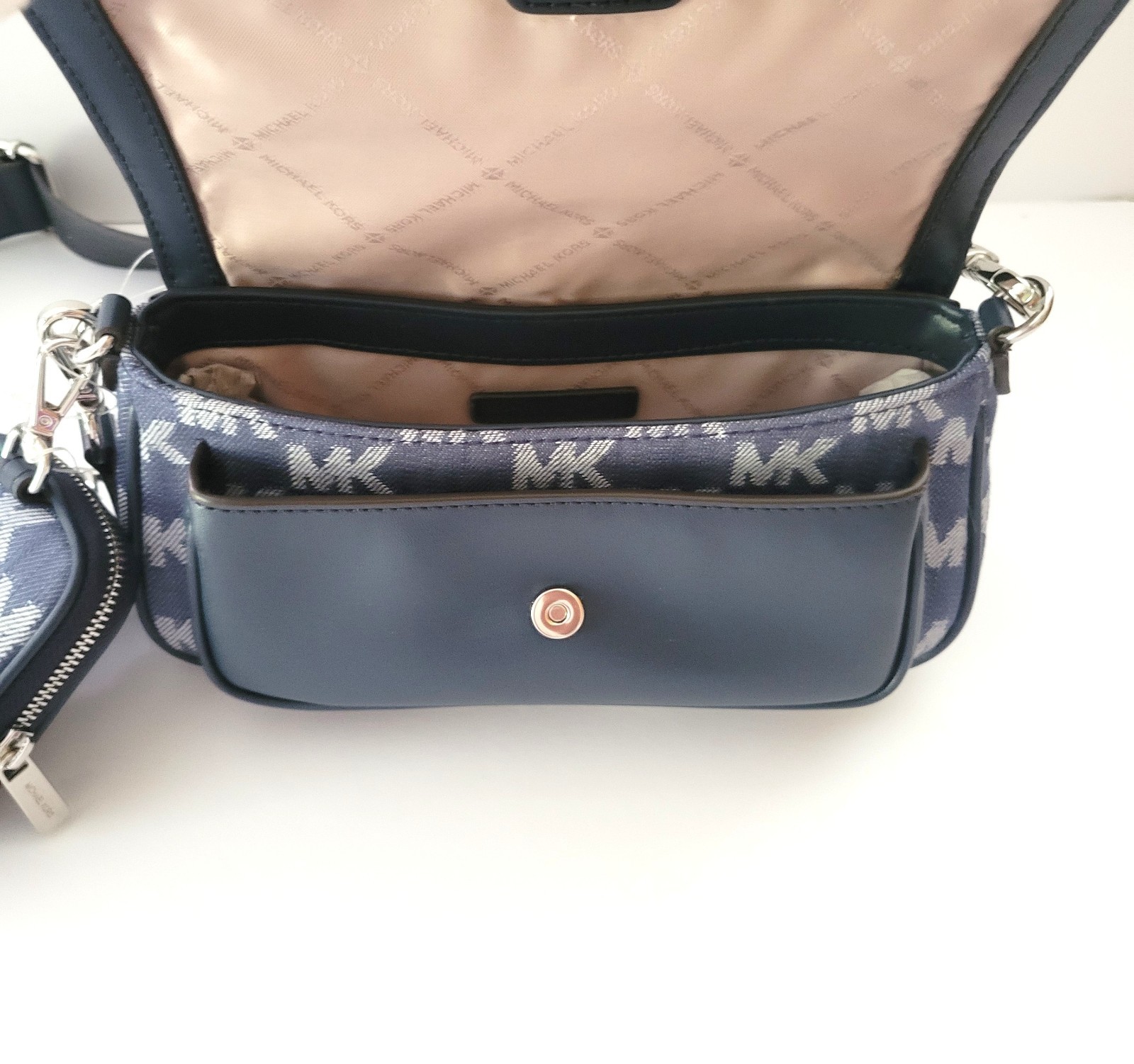Michael Kors Jet Set Travel Small Flap Crossbody Tech Attachment MK Denim