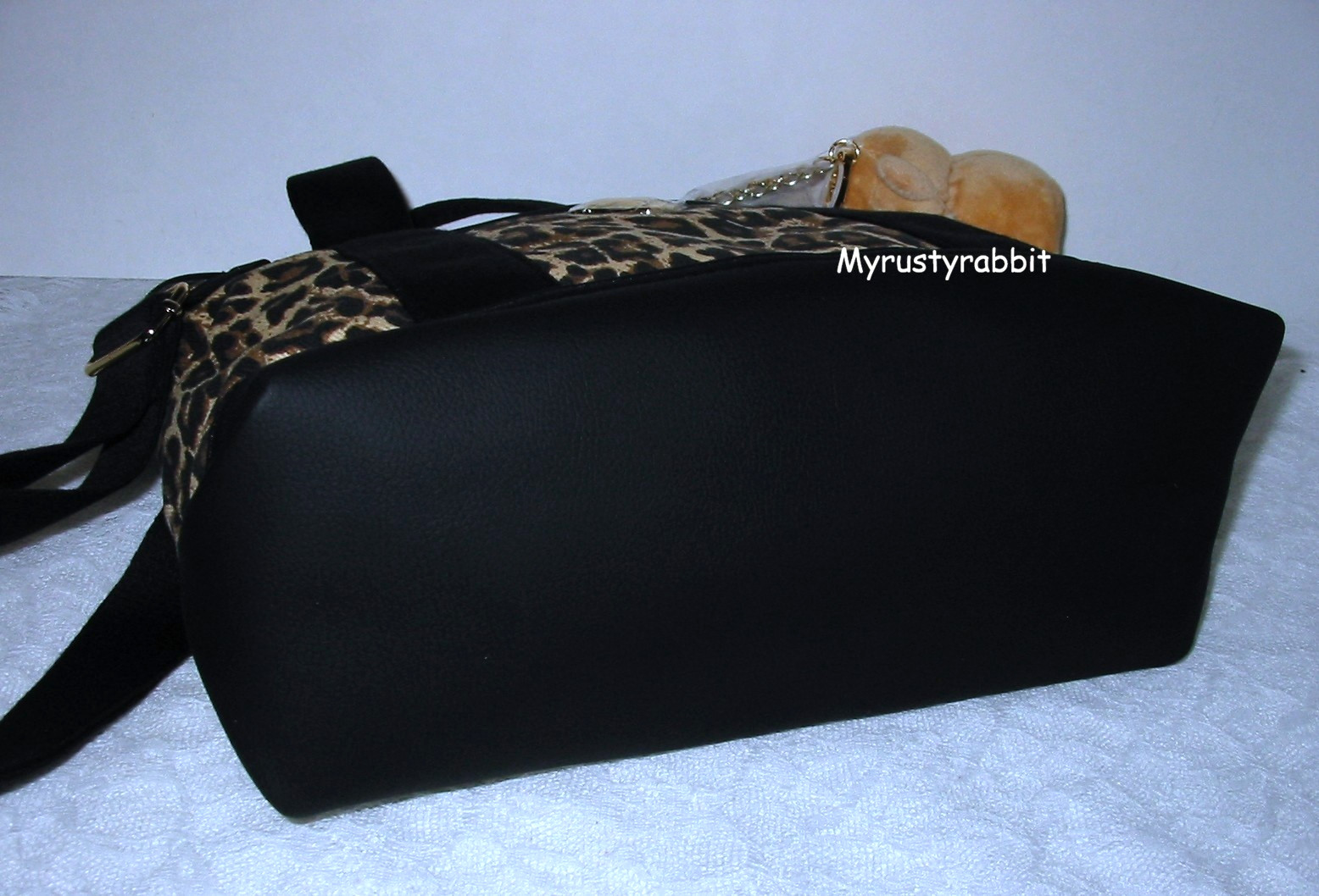 Betsey Johnson Leopard Print Crossbody Tote Bag w Teddy Bear Charm Brown & Black