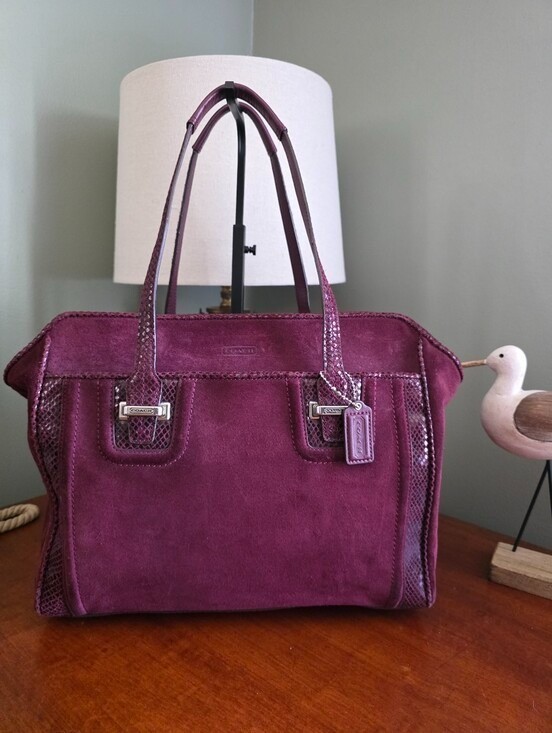 Coach F25301 Taylor Alexis Oxblood Suede Snake Embossed Carryall Tote Y2K