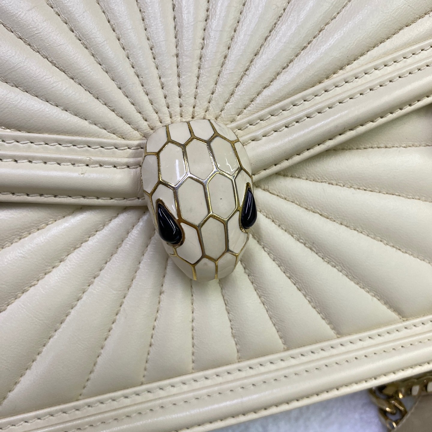 AUTH Bvlgari Serpenti Forever Cream White Quilted Medium Crossbody Bag
