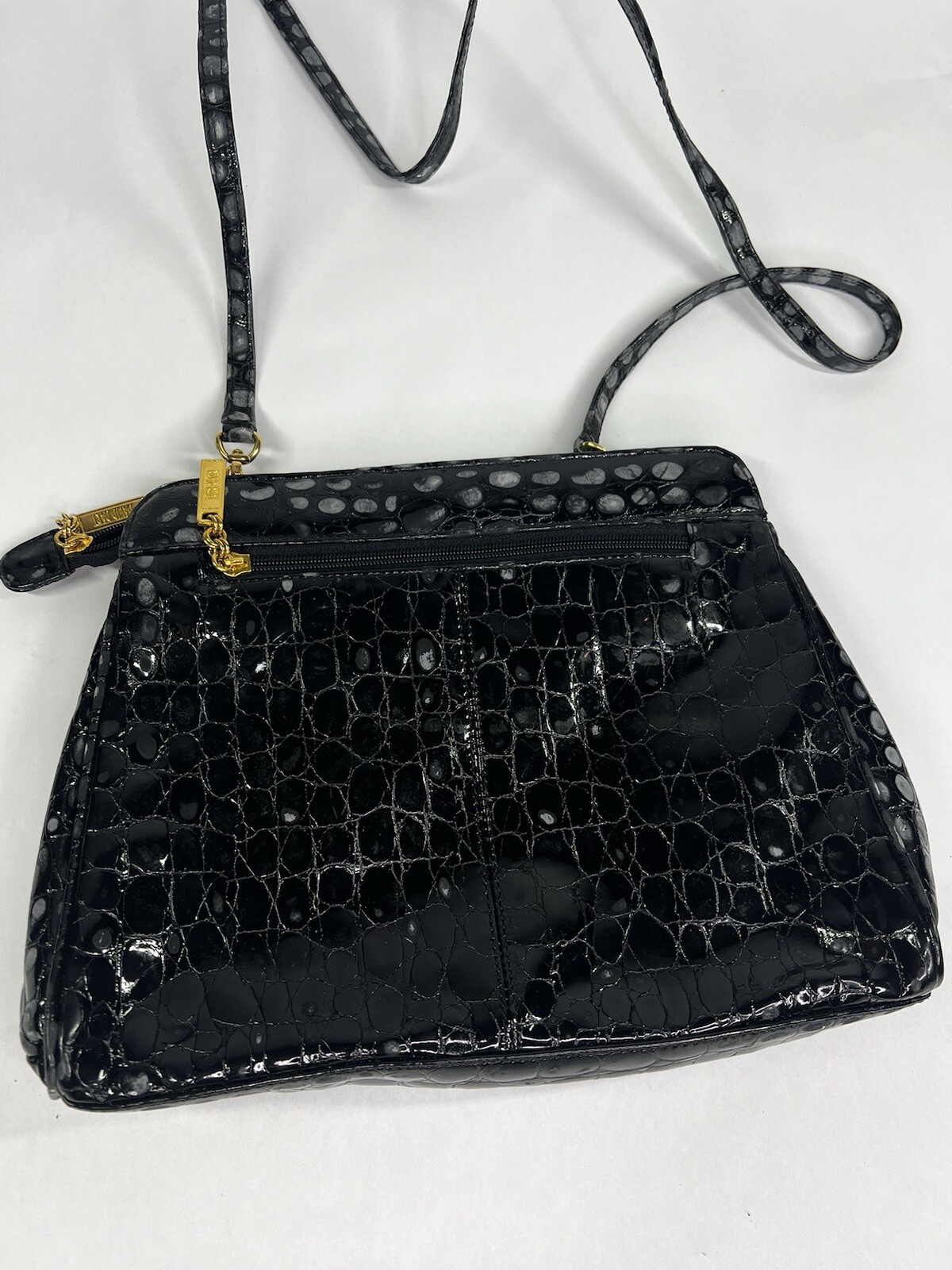 DAVID DART Black Embossed Leather Speckled Reptile Pattern Purse Handbag