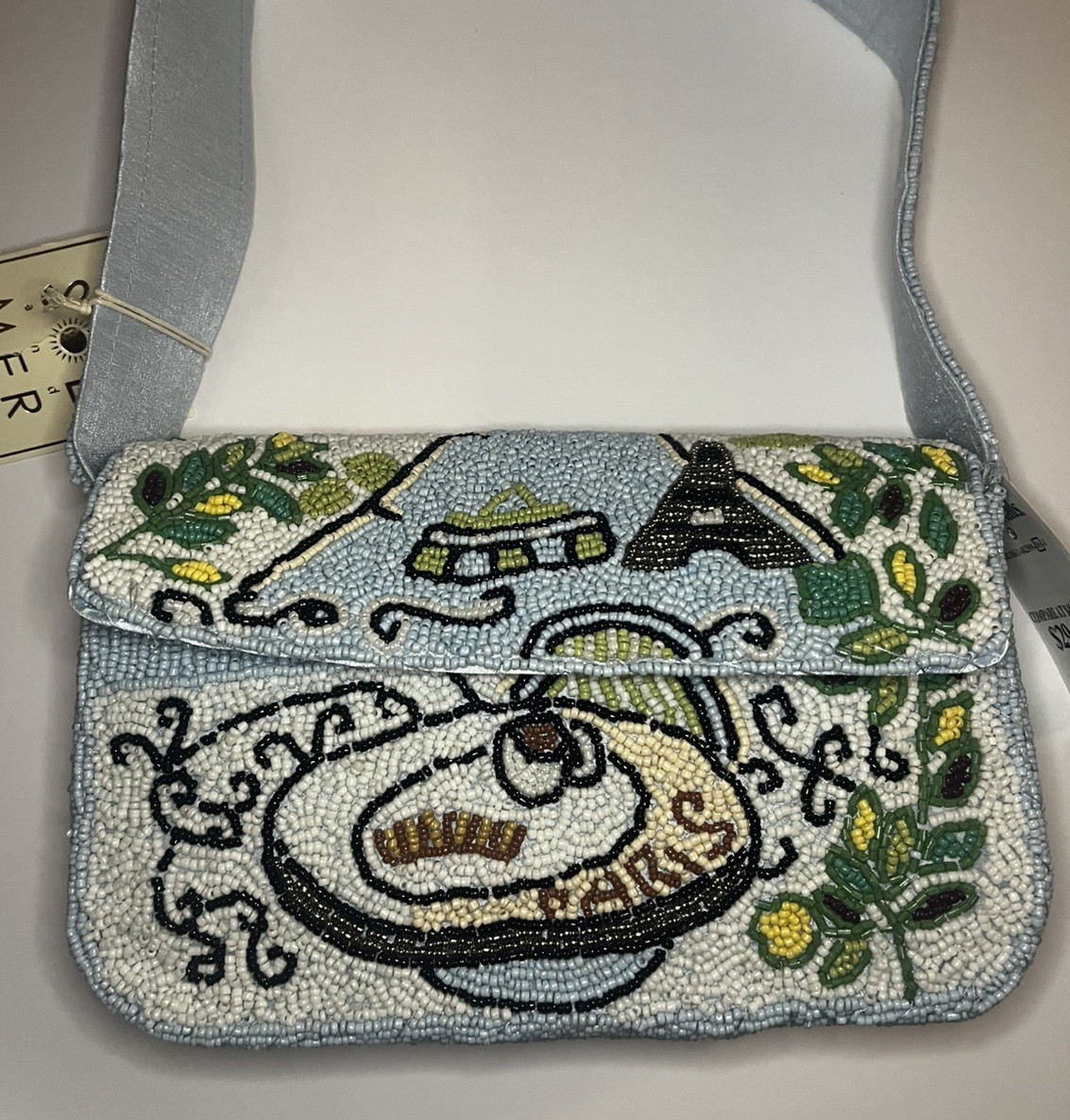 VIRAL Sol and Mer Blue Paris France Beaded Bag Cafe Eiffel Tower Marshall’s