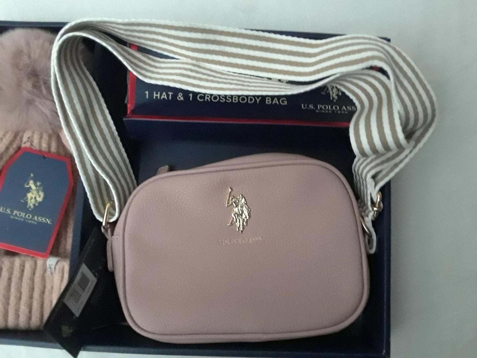US Polo Assn. Pink 2-Piece Gift Set Box Hat Crossover Bag Women