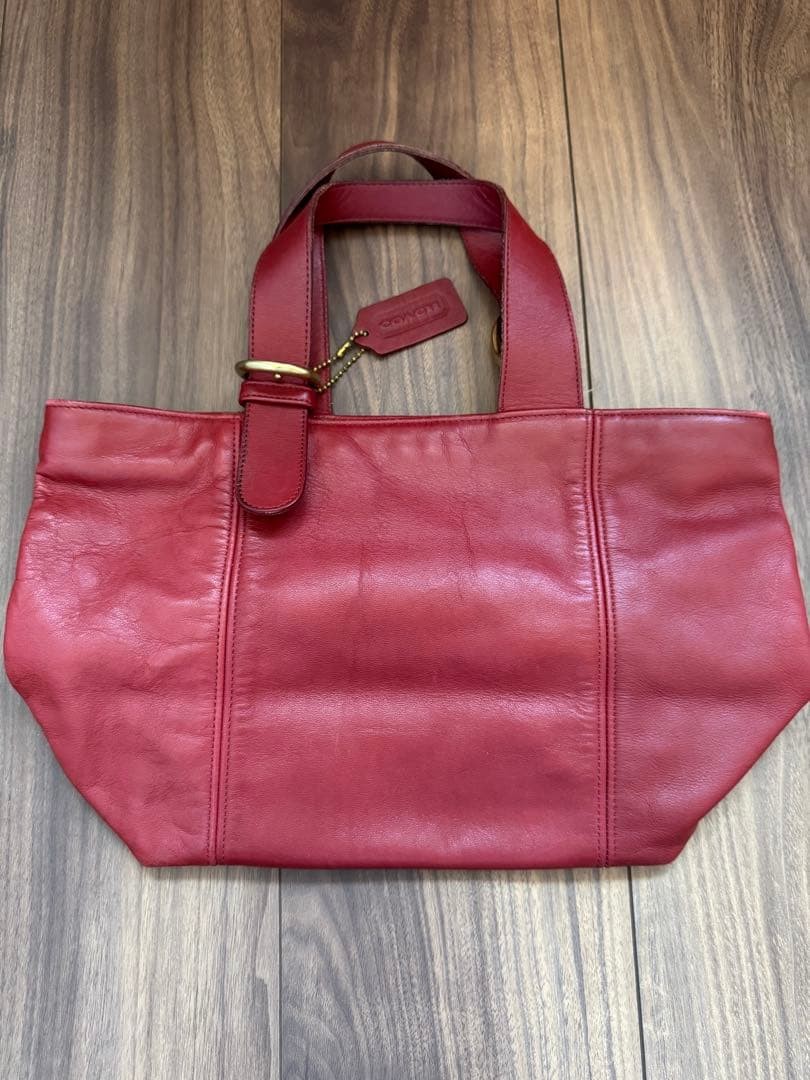 COACH Tote Bag Red Color Leather 4133 Model Width 13.4 In Fabric Lining Vintage