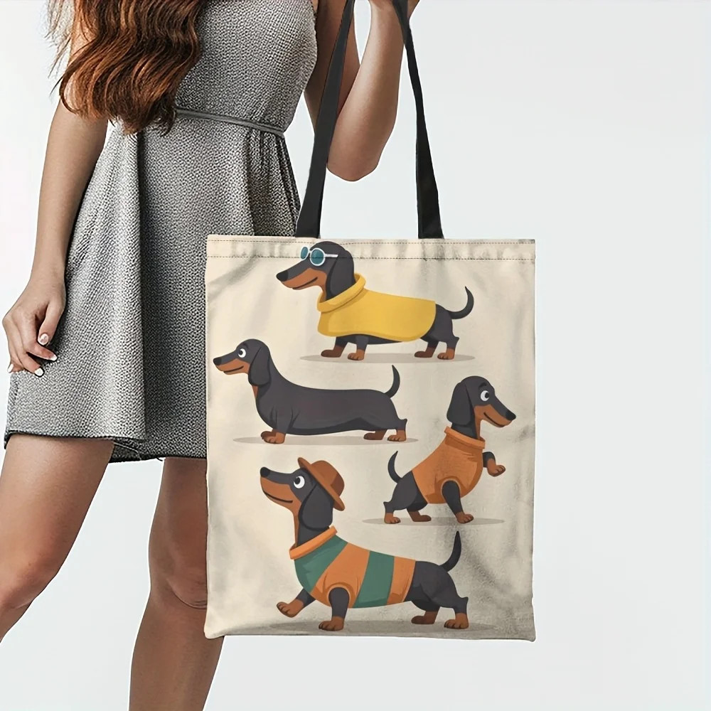 Chic Dachshund Print Tote Bag Large Capacity Shoulder Casual Handbag