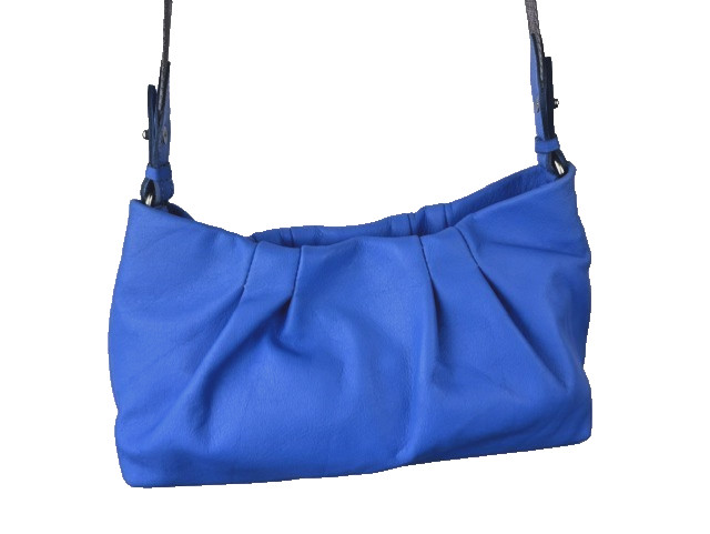 Valentina Made in Italy Small Leather Pleated Azure Blue Shoulder Hobo Bag NWOT