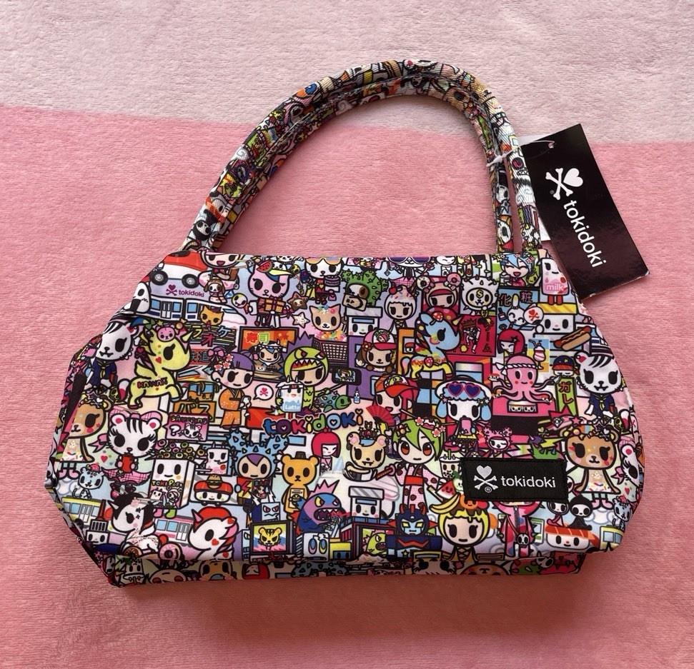 tokidoki Multicolor Cartoon Graphic Print Top Handle Handbag, Zip Closure, M