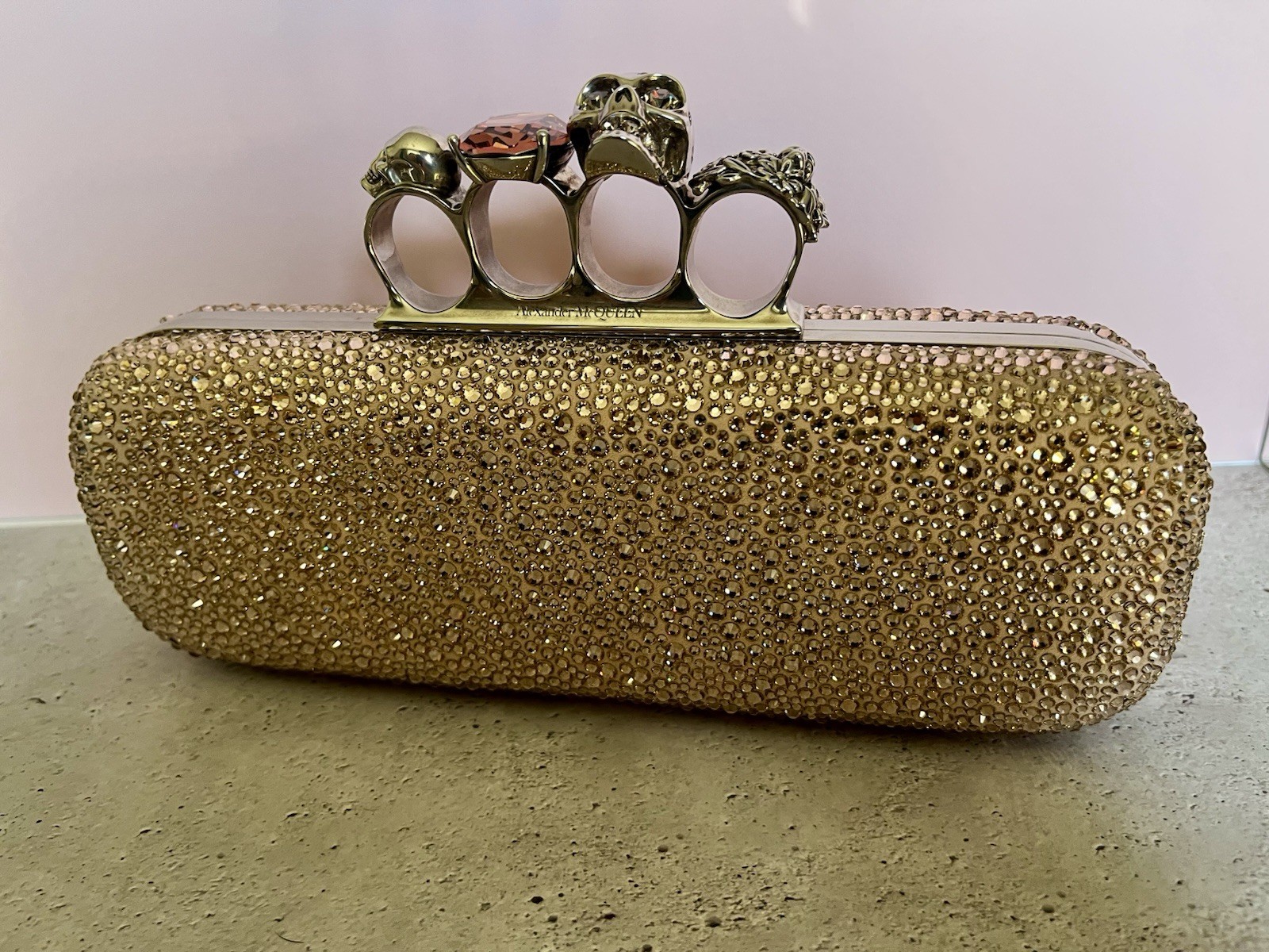 Alexander McQueen Gold Crystal Skull Knuckle Duster Clutch Party Formal