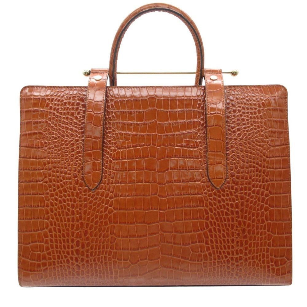 Auth Strathberry Croc Embossed Leather Tote 2WAY Shoulder Handbag Brown Spain